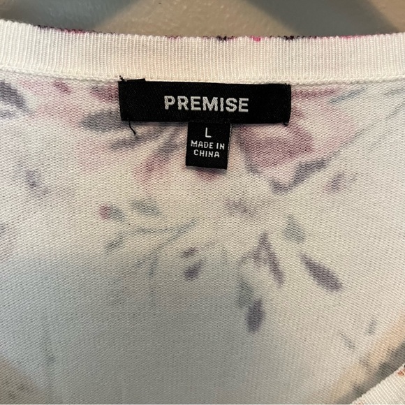 Premise Floral Cardigan - Cream and Pink snap front elbow sleeve work occasion - Picture 8 of 8